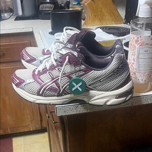 ASICS White and Maroon Athletic Sneakers